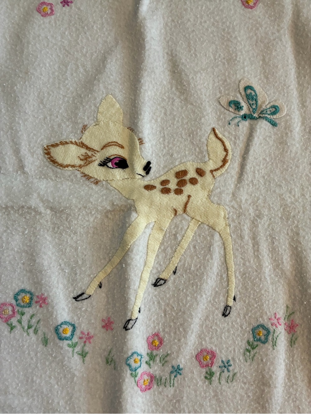 70s Walt Disney Bambi and Friends fleece embroidered blanket